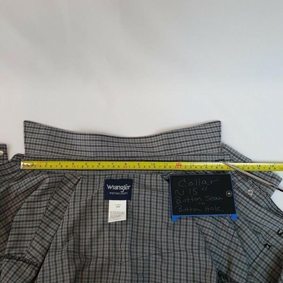 Wrangler Pearl Snap Blue Gray Plaid Long Sleeve We - Picture 6 of 10